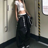 GETADME Y2K Streetwear Hip Hop Cargo Pants Women Summer High Waist Loose Plaid Patchwork Wide Leg Pants American Baggy Casual Trousers