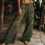 GETADME Vintage Women Casual Loose Print Wide Leg Pants Ethnic Print Bohemian Long Pants Women Fashion High Waist Solid Long Trousers