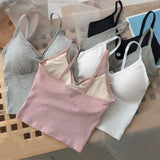 GETADME Women Knitted Tank Top Strap Vest Female Knitting Crop Top Chest Wrap Pure Cotton Underwear  Camisoles