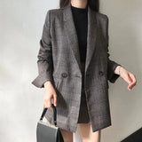 GETADME Women Winter Plaid Blazers Coats Korean Fashion Elegant Solid Thick Jacket Female Double Breasted Office Lady Long Overcoat