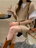 Sweater Vests Women Knitted Korean Style Casual Lazy Ladies Temperament Solid All-match Fashion Classic Ulzzang Spring Vintage