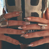 Getadme French Fake Nails Red Five-pointed Star False Nails Full Cover Press on Nail Tips y2k Nail Art Almond Artificial Nail Patches