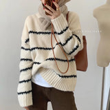 GETADME Women Knitted Sweater Pullovers Basics Long Sleeve O-Neck Striped Knit Sweater Casual  Pullover Women Tops Sweaters