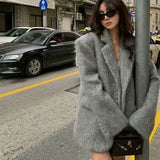 GETADME 2025 Women Winter Blazer Coat Turn Down Collar Warm Coat Turn Down Collar Fashion Design Blazer Feminino Tops Clothes