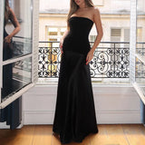 GETADME 2025 Spring/Summer Fashion Sexy Temperament Strapless Dress Slimming Splicing Black Strapless Evening Party Gowns Lady Clubwear