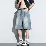 GETADME Summer New Baggy Denim Shorts Fashion Casual Straight Harajuku Jeans Male Vintage Wash Drawstring Short Pants Streetwear