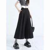 GETADME Women Skirts Spring Pleated Floor Length Solid Simple Classic Graceful Popular Newly Young Stylish Cool Korean Style Hot Sale