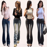 GETADME High Waist Sexy Split Denim Jeans Long Leg Lengthening Bell Bot Cotton Stretch Denim Pants for Women Spring Autumn