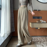 GETADME High Waist Buttons Suit Wide Leg Women's Full Pants 2025 New Spring Summer Female Elegant Minimalism Straight Loose Trousers