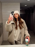 Getadme Winter Lamb Wool Plush Coat For Women Thicken Warm Long Sleeve Turtleneck Jackets Autumn Fashion Streetwear Ladies Overcoat