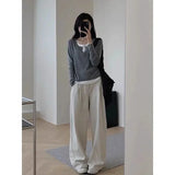 GETADME Y2k Black Fake Two Pieces Long Sleeves Shirt Women Autumn Irregular Patchwork Tops Slim-fit Bottom Knit Shirts Aesthetic Clothes