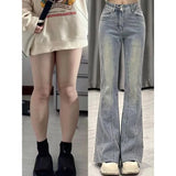 GETADME Retro Light Blue Micro Flare Jeans Women Korean Vintage Streetwear Slim Fit Lady Elastic Hight Waist Thin Baggy Denim Pants