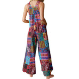 GETADME Captivating New Women Summer Overalls, Multicolor Ethnic Style Square Neck Sleeveless Casual Jumpsuit with Pockets for Girls