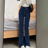 GETADME 2025 Woman High Waist Vintage Flare Jeans Female Elastic Bell Bottom Pants Girls Black Brown Deep Blue Light Blue Denim Trousers