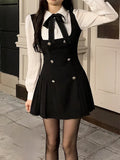 Getadme-Autumn Fake Two Dress Women Slim Chic Long Sleeve Bow Casual Y2k Mini Dress Female Korean Fashion Elegant Short Party Dress