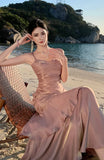 GETADME Women Elegant Graduation Birthday Evening Party Dress Ruffles Spaghetti Strap Mermaid Dresses Wedding Formal Slim Fit Prom