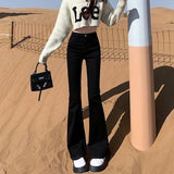 GETADME 2025 Woman High Waist Vintage Flare Jeans Female Elastic Bell Bottom Pants Girls Black Brown Deep Blue Light Blue Denim Trousers