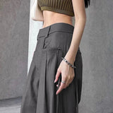 GETADME Gothic Punk Bandage Wide Leg Pants 90s Baggy Pant Women Oversize Low Rise  Y2k Academic Pants Streetwear E-girl Style