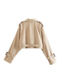 GETADME 2025 Belt Cropped Trench Spring Jacket Women Vintage Streetwear Double Breasted Long Sleeve Top Female Coat Outfits