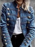 GETADME Vintage Commuter Denim Coat Women Autumn New European American Fashion Slim Fit Top Elegant All-match Double Breasted Jackets