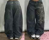 GETADME American New Fashion Blue Washed Loose Tooling Jeans Women Y2K Gothic Hip Hop Popular Casual Joker Wide Leg Straight Pants