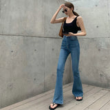 GETADME Autumn And Winter New Retro Micro Flared Jeans With High Waist Slim Fit Lifted Hips Wide Legs Flared Jeans For Women