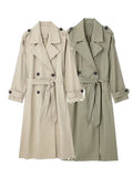 Willshela Women Fashion With Belt Solid Double Breasted Trench Vintage Lapel Neck Long Sleeves Female Chic Lady Outfits