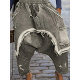GETADME Women Jeans Harem Pants Hip Hop Punk Denim Pant Hole Elastic Waist Washed Distressed Pockets Streetwear 2025 Ripped Trousers