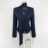 GETADME Tuularose 3 Piece Dress Set Women Elegant V-Neck Striped Ribbon Blazer Slim Short Dress Set Fashion Luxury Women Party Dress Set