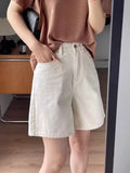 GETADME Denim Shorts Female Jeans White Straight Leg Casual Wide Leg High Waist Summer New Slim Fit Versatile