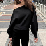 GETADME Batwing Long Sleeve Knitted Pullover Women 380g Thick Off Shoulder Top Korean Fashion Sweater Loose Casual Autumn Outwear Pull