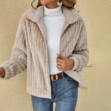 GETADME Women's Plush Cardigan Short Jackets Plus Size Ribbed Lapel Thickened Winter Casual Warm Oversize Zipper Coats Sweater Outerwear