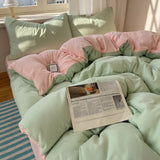GETADME Cotton Bedding Set 4pcs with Solid Bed Sheet Duvet Cover Pillowcases Single Couple Bedsheet King Queen Double Twin Size