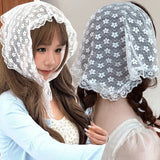 GETADME 레트로 레이스 반다나 헤드밴드 프린트 헤어 스카프 보헤미아 삼각형 헤드스카프 화이트 헤어 밴드 여성용 소녀 패션 스위트 스카프
