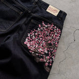 GETADME Y2K Baggy Jeans Cherry Blossom Embroidery Denim Pants Men Women American Hiphop Streetwear Wide Leg Denim Trousers