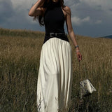 GETADME Holiday Stylish 2025 Summer Halter Sleeveless Backless Women Fashion Pleated Hem Patchwork Floor-length A-line Dresses Vestidos