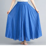 Robe longue en coton et lin Mori Girl, 28 couleurs, taille élastique, coupe trapèze, style ethnique, couleur unie, pour femme.