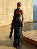 GETADME Retro Polk Dot Long Dress With Ribbon Women Sexy Low Cut Sleeveless Pleated Slim Evening Dresses Female Spring Chic Street Party