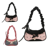 GETADME Fashion Grid Women Bag Lace Ribbon Stretchable Shoulder Strap Single Shoulder Underarm Bag Daily Commuting Student Handbag