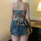 GETADME Sexy Strap Vintage Tank Tops Fashion Women Patchwork Y2K Deep V-Neck Beading Sleeveless Crop Top Casual Streetwear Retro Clothes