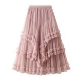GETADME Long Skirt Womens White Black Skirt 2025 Goth Lolita Spring Summer High Waisted High Low Layer Ruched Mesh Ball Gown Skirts rok