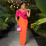 GETADME 2025 New Fashion Orange Color Women Sleeveless Sexy V-Neck Ruffles Bodycon Mid-calf Bandage Dress Birthday Celebrate Party Dress