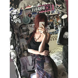 GETADME Y2K Mesh Print Long Dress Women Vintage Sexy Skew Collar Mermaid Maxi Dresses Summer Harajuku Bodycon Trumpet Vestidos New