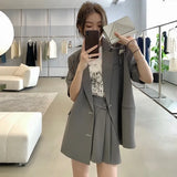 Getadme-Casual Women's Clothing Short-sleeved Jacket Set Summer New Design Sense of Temperament Set Loose Two-piece Pant Sets