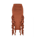 Summer Black Skirt Women Split Asymmetrical Sexy High Waist Skirt Streetwear Bodycon Solid Folds Fashion Slim Party Long Skirts