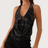 GETADME Sexy Glitter Sequin Tank Tops Women Y2K Fashion Deep V-neck Hollow Out Cropped Tops Tee Summer New Backless Beach Tops