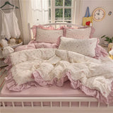 GETADME 3/4Pcs Korean Princess Style Ruffles Bedding Set Single Queen King Size Duvet Cover Set Bed Sheet Pillowcases