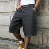 GETADME Men's Summer Black-Grey Loose Baggy Denim Shorts
