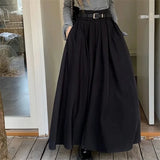GETADME Women High Waist Jupe Korean Pleating Swing Skirt Vintage Fashion 2026 Spring Office Falda Holiday Loose Solid Long Skirt