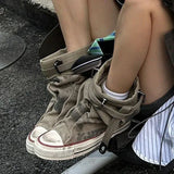 Getadme Women Canvas Sneakers Flats Designer Mid Calf Snow Boots Fashion Shoes Woman 2025 Trend New Winter Punk Chelsea Boots Lady Shoes